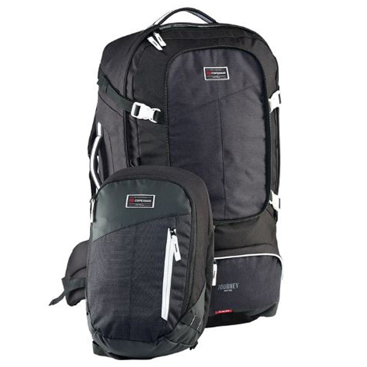 Premium quality travel pack series (65L and 75L sizes available) Detachable zip off style multi-functional daypack is great for day trips or carry-on use Easy to adjust Vantage harness with internal aluminium frame provides great&nbsp;back support and assists load distribution Sternum strap and padded hip belt with lumbar support Concealable harness cover protects the Vantage back system during air/land/sea transit Heavy duty water resistant base panels www.defenceqstore.com.au