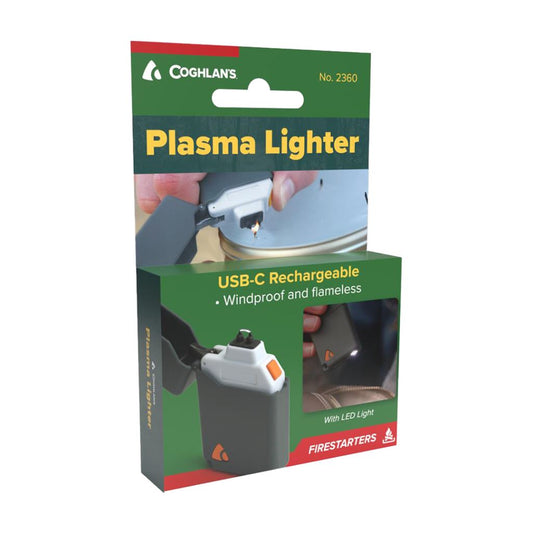 Adventure smarter with Coghlan's fuel-free, rechargeable Plasma Lighter. The lightweight and compact lighter is a safer alternative to conventional lighters thanks to its flameless single arc design and 8-second safety shutoff.  www.defenceqstore.com.au