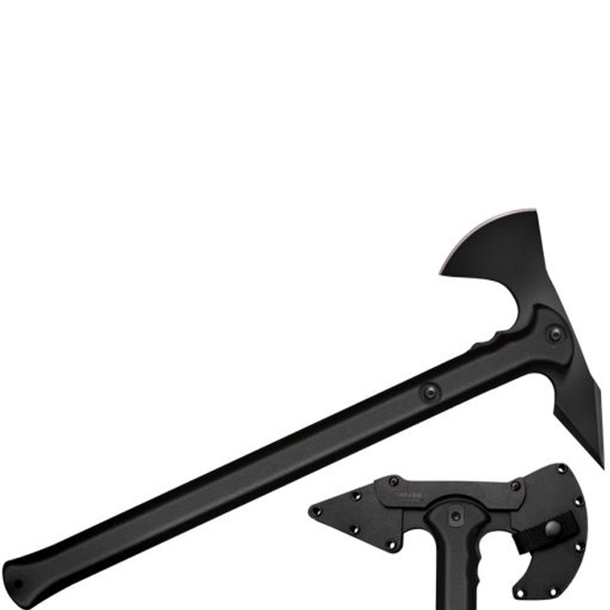 The Cold Steel Trench Hawk features a sharp cutting edge and wedge-style spike, offering numerous tactical “options” for our nation’s modern warriors. Drop forged from 1055 carbon steel and differentially hardened, the head of the Trench Hawk will withstand tremendous blows as well as the awful stress of prolonged hard use. www.defenceqstore.com.au