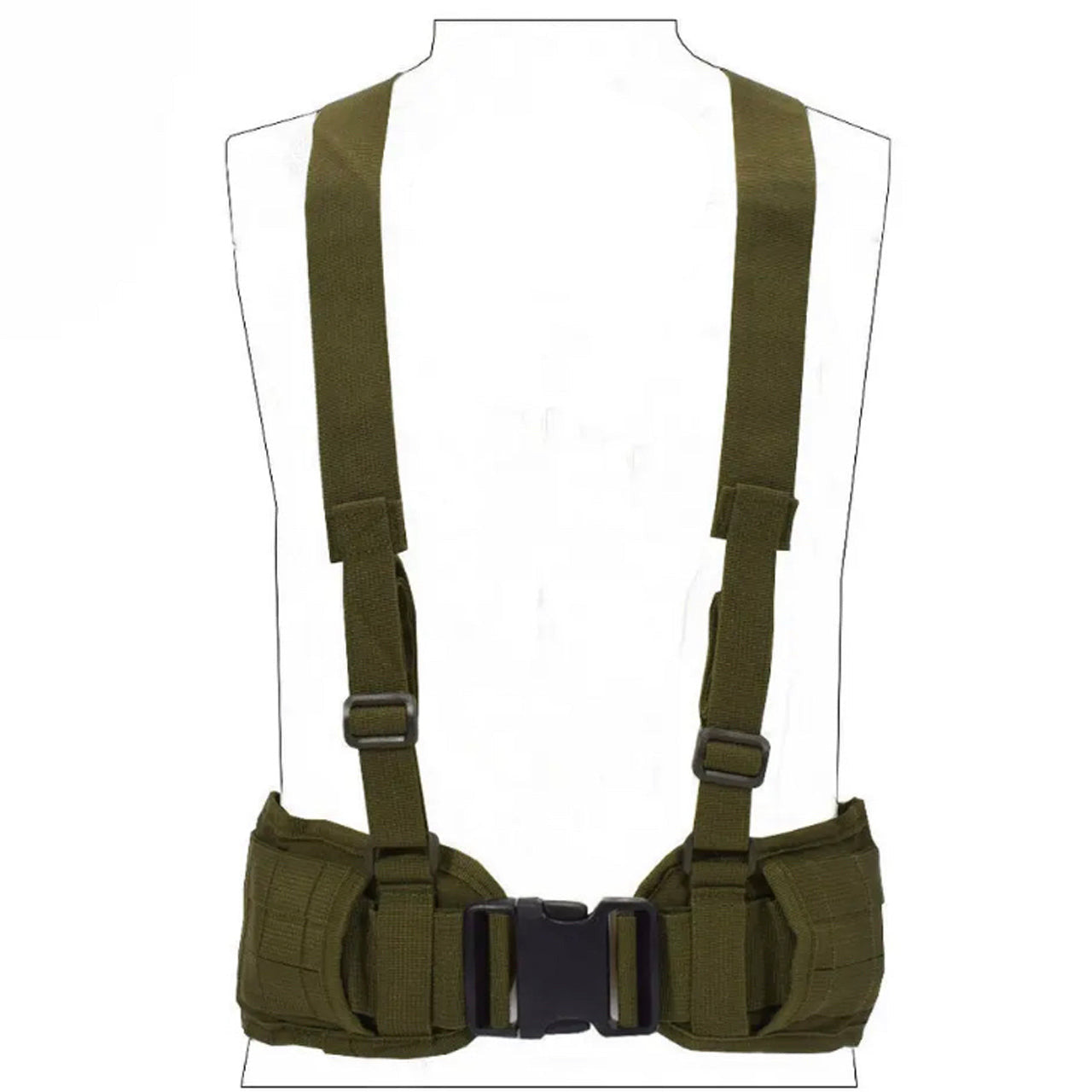 Boasting three rows of MOLLE-designed webbing straps for easy pouch attachment, the Cross Harness Platform is a lightweight, low-profile option with adjustable waist straps (34-64 inches) and easy-release, high-quality buckles. www.defenceqstore.com.au colour OD green