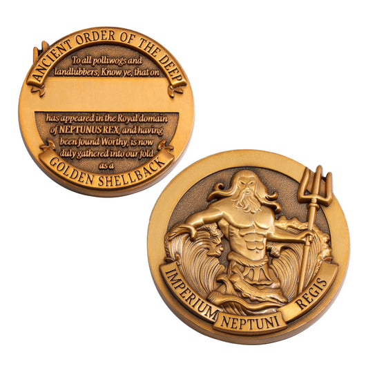 Embrace the Prestige of the Golden Shellback: The Crossing the Line Shellback Medallion www.defenceqstore.com.au