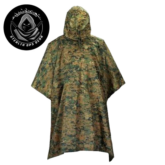 Made from polyester with a camouflage design, this versatile poncho offers both durability and style. It includes a handy stuff bag for easy carrying, and grommets on all corners provide secure attachment options. This lightweight and compact for effortless packing. Use it as a poncho, ground sheet, or emergency shelter to suit your needs. www.defenceqstore.com.au