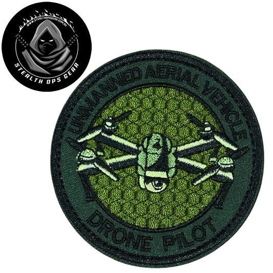Unleash your creativity with the Drone Pilot Green Embroidery Patch Hook &amp; Loop Stealth Ops Gear! Measuring 8cm and featuring a beautifully embroidered design and secure hook &amp; loop backing, this patch is a must-have for any collector. www.defenceqstore.com.au