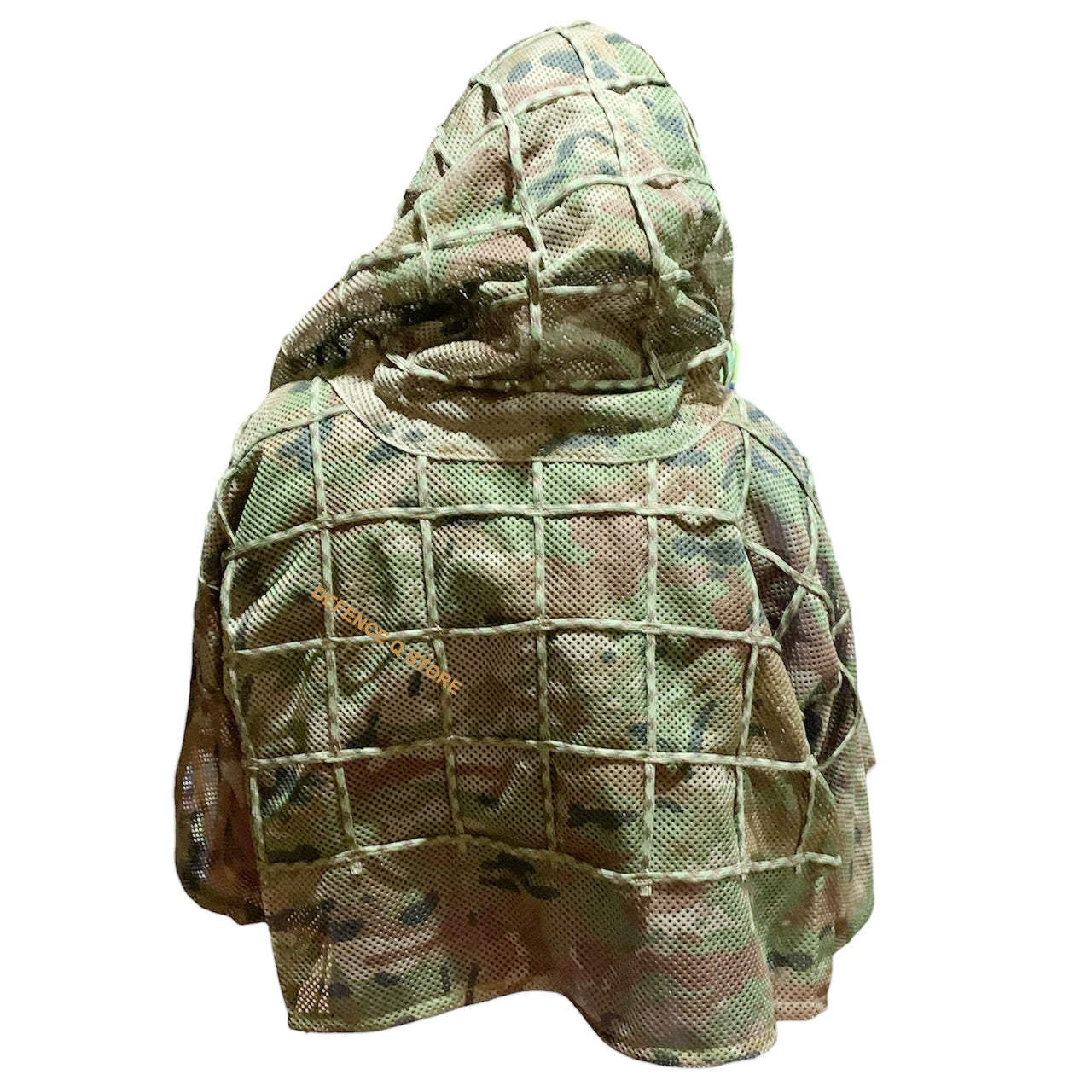 This versatile suit features an integrated hood and wide 550 cord grid work for garnish and foliage attachment, effectively hiding the head and upper body. Its lightweight mesh material ensures maximum ventilation and minimal weight, making it ideal for use with chest rigs or duty gear. www.defenceqstore.com.au