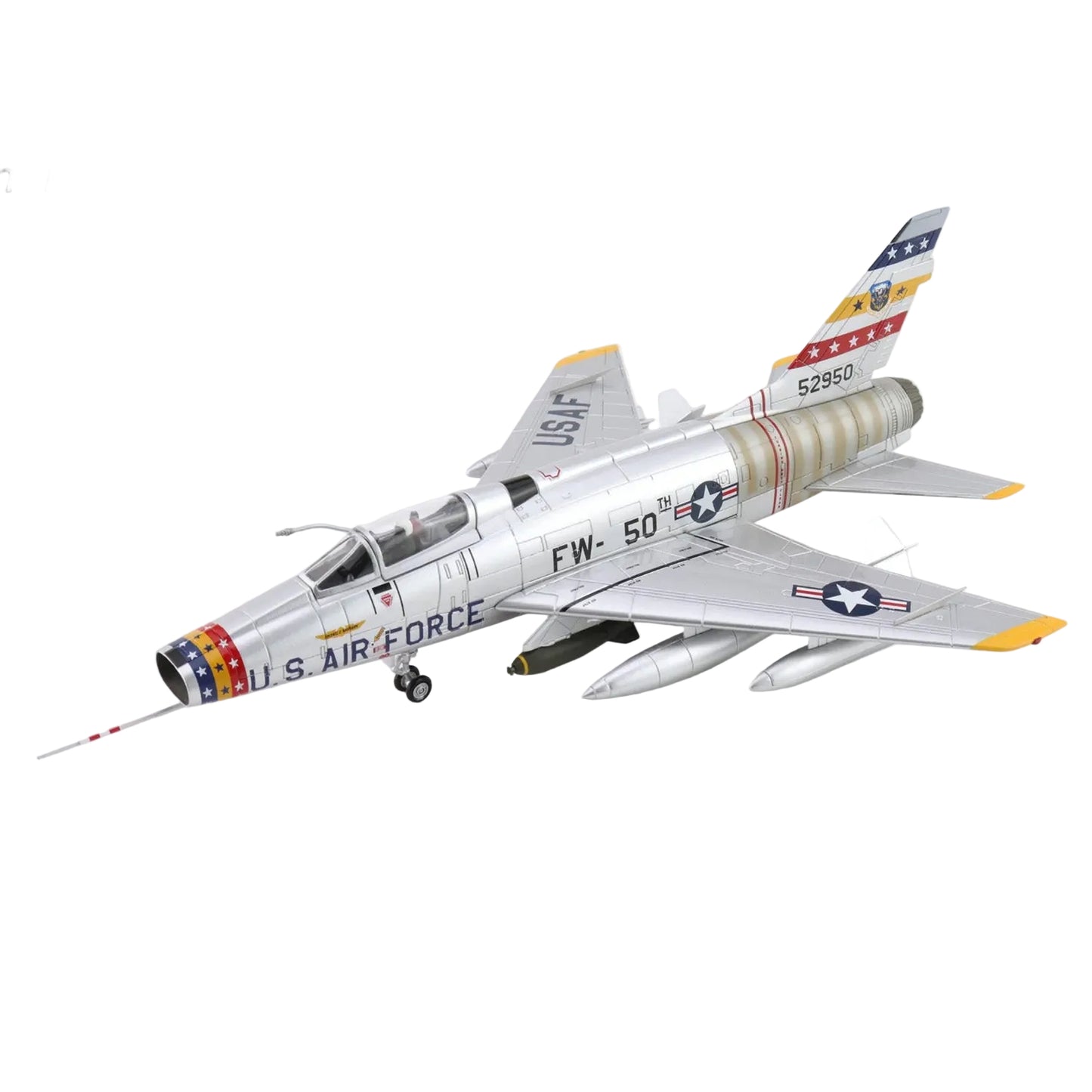 Own a piece of aviation history with this meticulously detailed 1/72 scale F-100D Super Sabre diecast model—the legendary "Hun" that broke the sound barrier. This historically accurate replica captures the aircraft that dominated Cold War skies and proved itself in Vietnam's most intense combat missions. www.defenceqstore.com.au