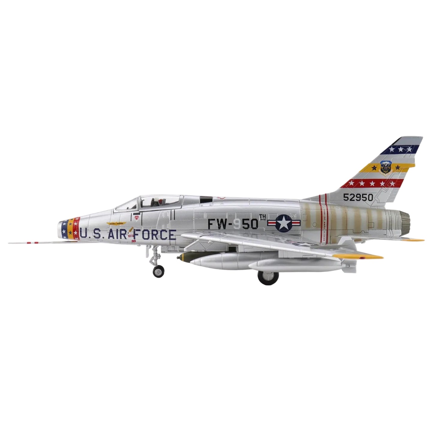 Own a piece of aviation history with this meticulously detailed 1/72 scale F-100D Super Sabre diecast model—the legendary "Hun" that broke the sound barrier. This historically accurate replica captures the aircraft that dominated Cold War skies and proved itself in Vietnam's most intense combat missions. www.defenceqstore.com.au