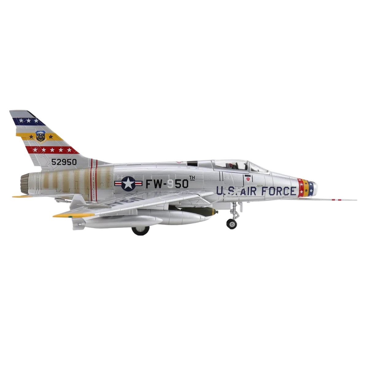Own a piece of aviation history with this meticulously detailed 1/72 scale F-100D Super Sabre diecast model—the legendary "Hun" that broke the sound barrier. This historically accurate replica captures the aircraft that dominated Cold War skies and proved itself in Vietnam's most intense combat missions. www.defenceqstore.com.au