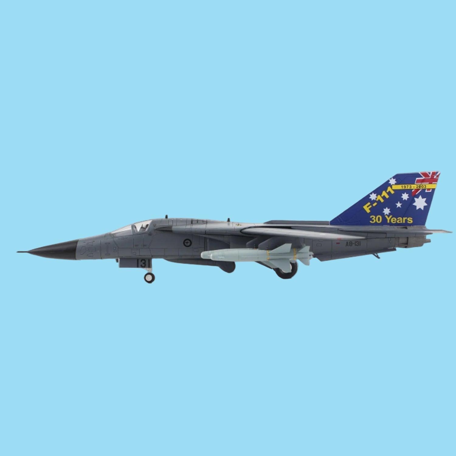 Relive three decades of Australian air force power with this formidable 1/72 scale F-111C "Pig" from Hobby Master, capturing aircraft A8-131 in its iconic 1973-2003 service livery. www.defenceqstore.com.au