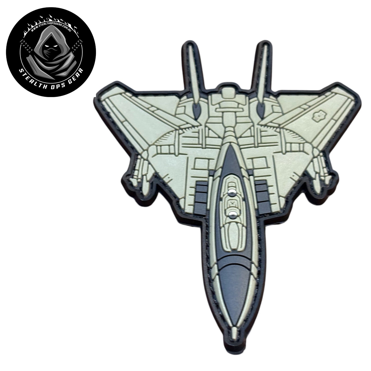 F14 Tomcat Grey PVC Morale Patch - Stealth Ops Gearr. This bold PVC morale patch delivers attitude and authenticity to your tactical gear, backpack, or everyday carry. At 10x8cm, it's sized perfectly for visibility without overwhelming your setup. www.defenceqstore.com.au