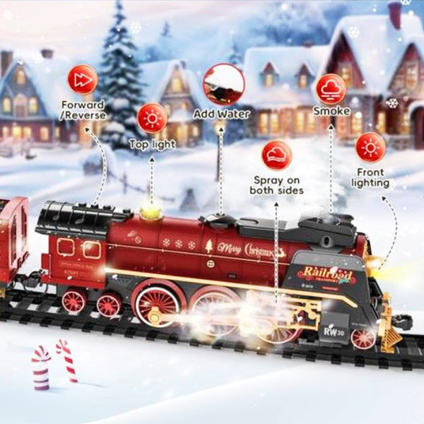 Bring festive cheer to your layout with this detailed Christmas-themed steam train diorama set, featuring realistic lights, steam effects, and a charming scenic environment for a magical holiday display! www.defenceqstore.com.au