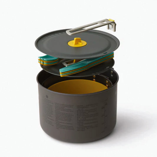 The Frontier Ultralight Two Pot Cookset includes a 2L and 3L Frontier Pot teamed with our ergonomic Passage Collection bowls and cutlery to form the base of the best lightweight camp kitchen setup available. www.defenceqstore.com.au