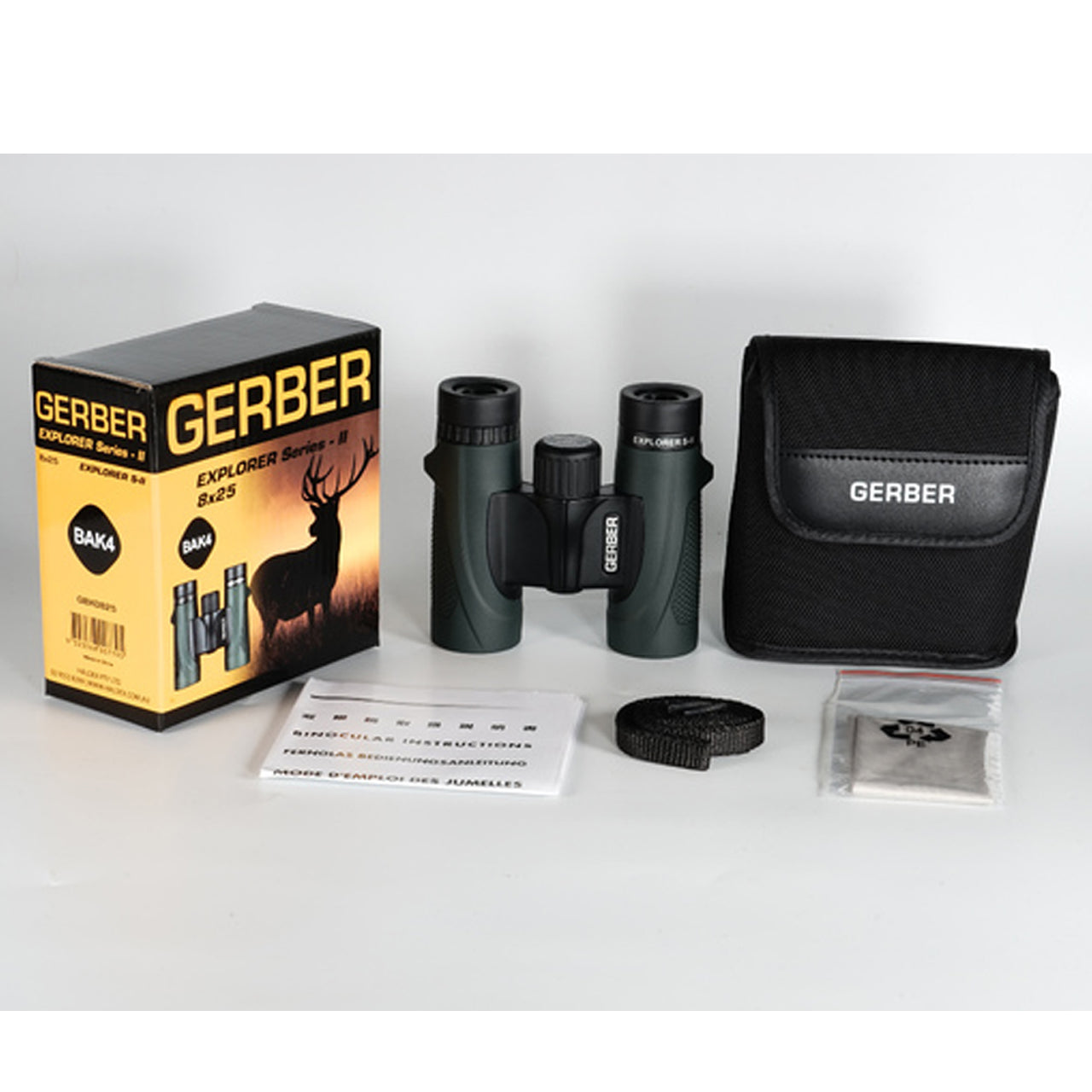 Gerber Explorer Series ii 8x25 compact&nbsp;roof prism binocular representing great value for money. Outdoor enthusiasts will find it a perfect companion for sports events, bird watching, hunting, hiking and nature observing. It features Multi-coated optics to obtain bright and crisp images of objects. It is waterproof and fogproof to be at home in harsh environments. www.defenceqstore.com.au