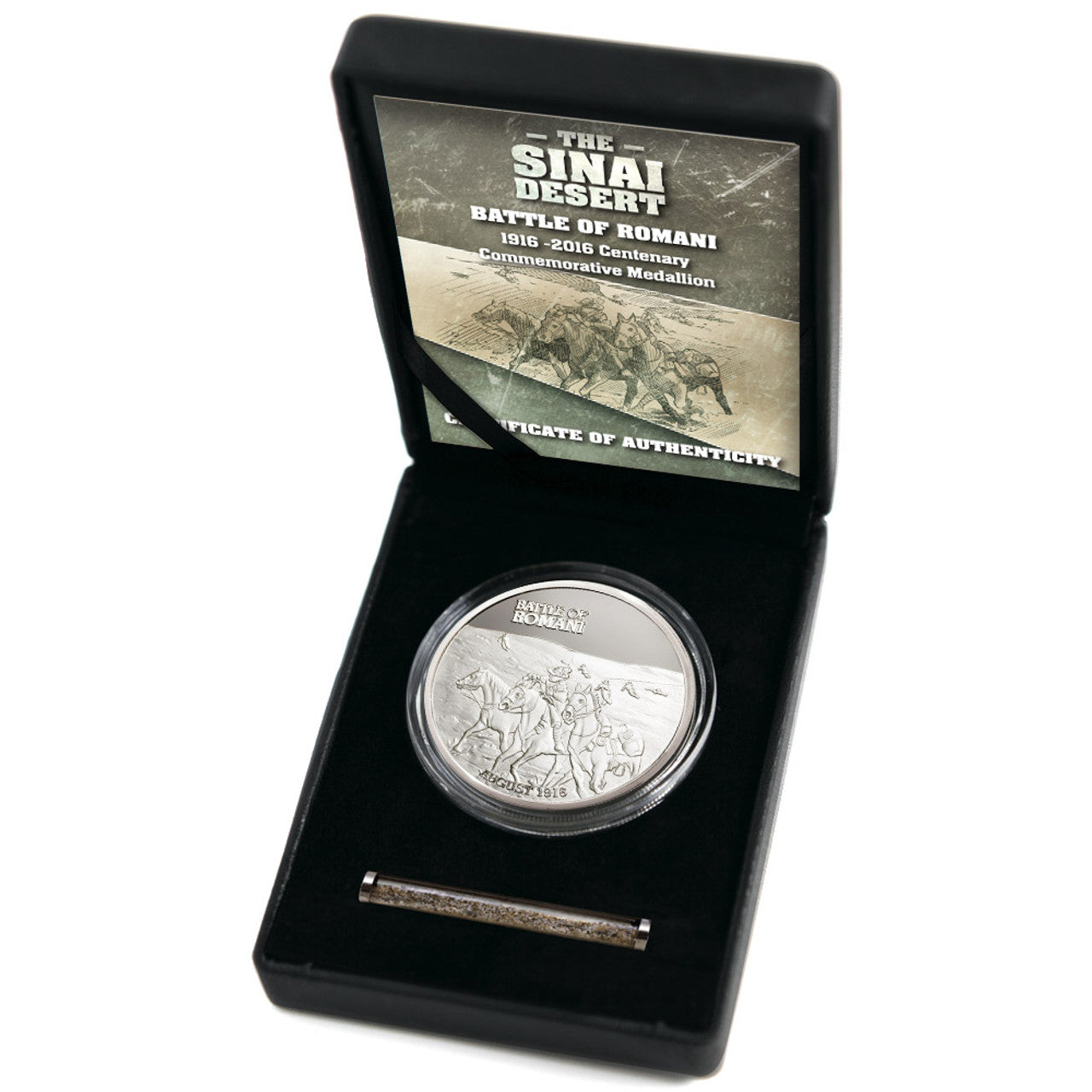 The Introducing the limited edition Battle of Romani Commemorative Medallion is a tribute to the brave soldiers who defended the vital Suez Canal during World War I.  www.defenceqstore.com.au