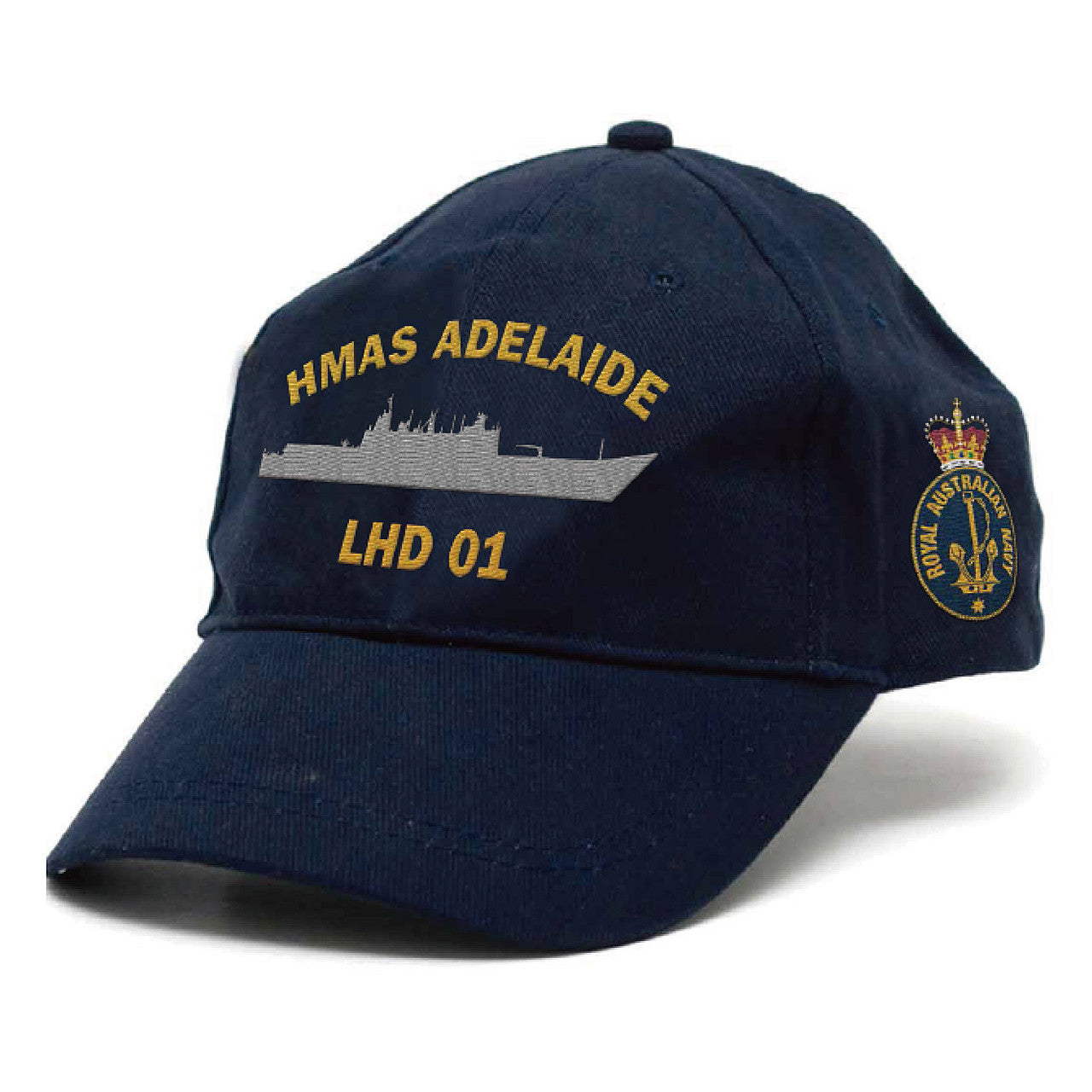 The HMAS Adelaide Policy Cap is a must-have for military enthusiasts. This high-quality cap features the Navy ceremonial badge embroidered on the front, adding a touch of authenticity to your uniform.  www.defenceqstore.com.au