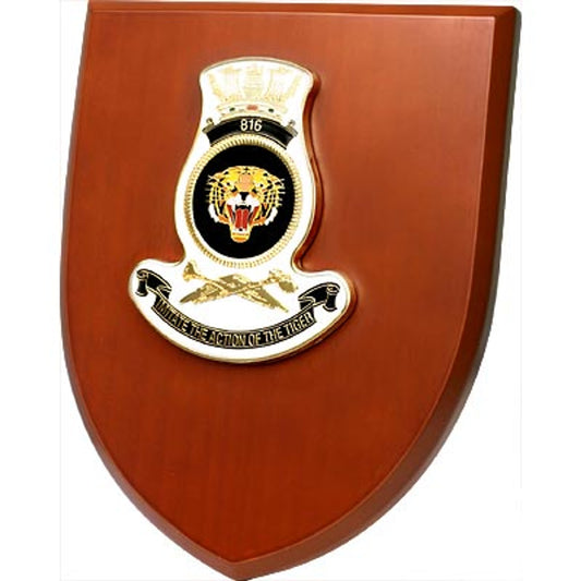 An Exceptional 816 Squadron Plaque is now available for order. This exquisite plaque showcases a stunning 100mm full colour enamel crest, elegantly placed on a 200x160mm timber finish shield. www.defenceqstore.com.au