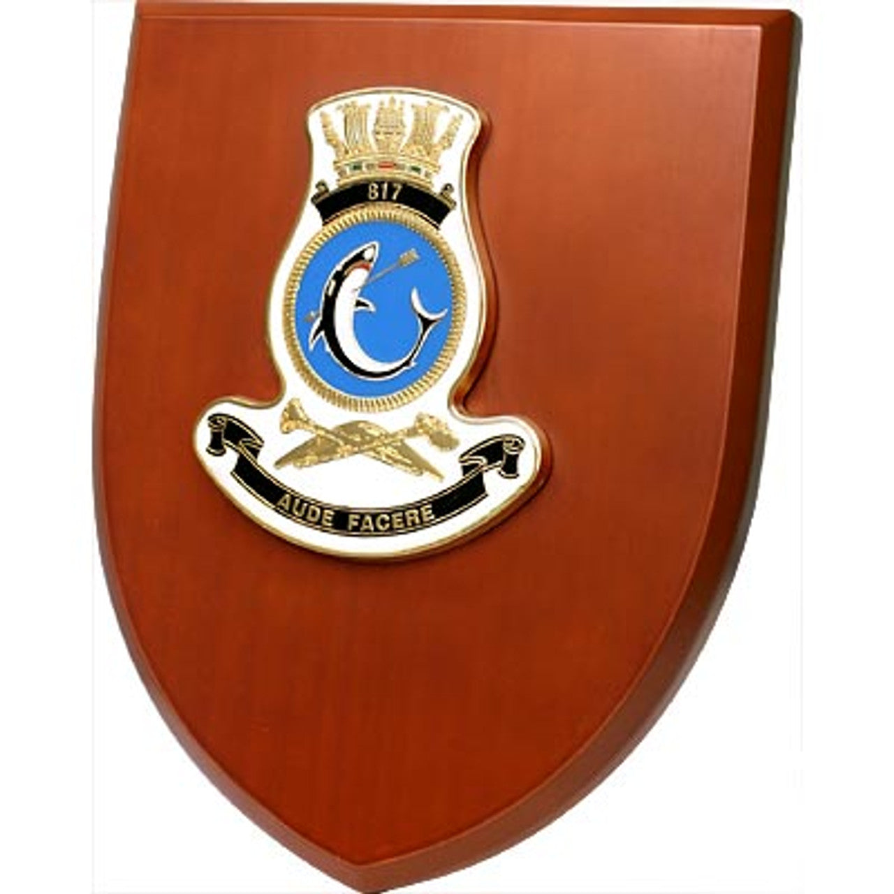 An Exceptional 817 Squadron Plaque is now available for order. This exquisite plaque showcases a stunning 100mm full colour enamel crest, elegantly placed on a 200x160mm timber finish shield. www.defenceqstore.com.au