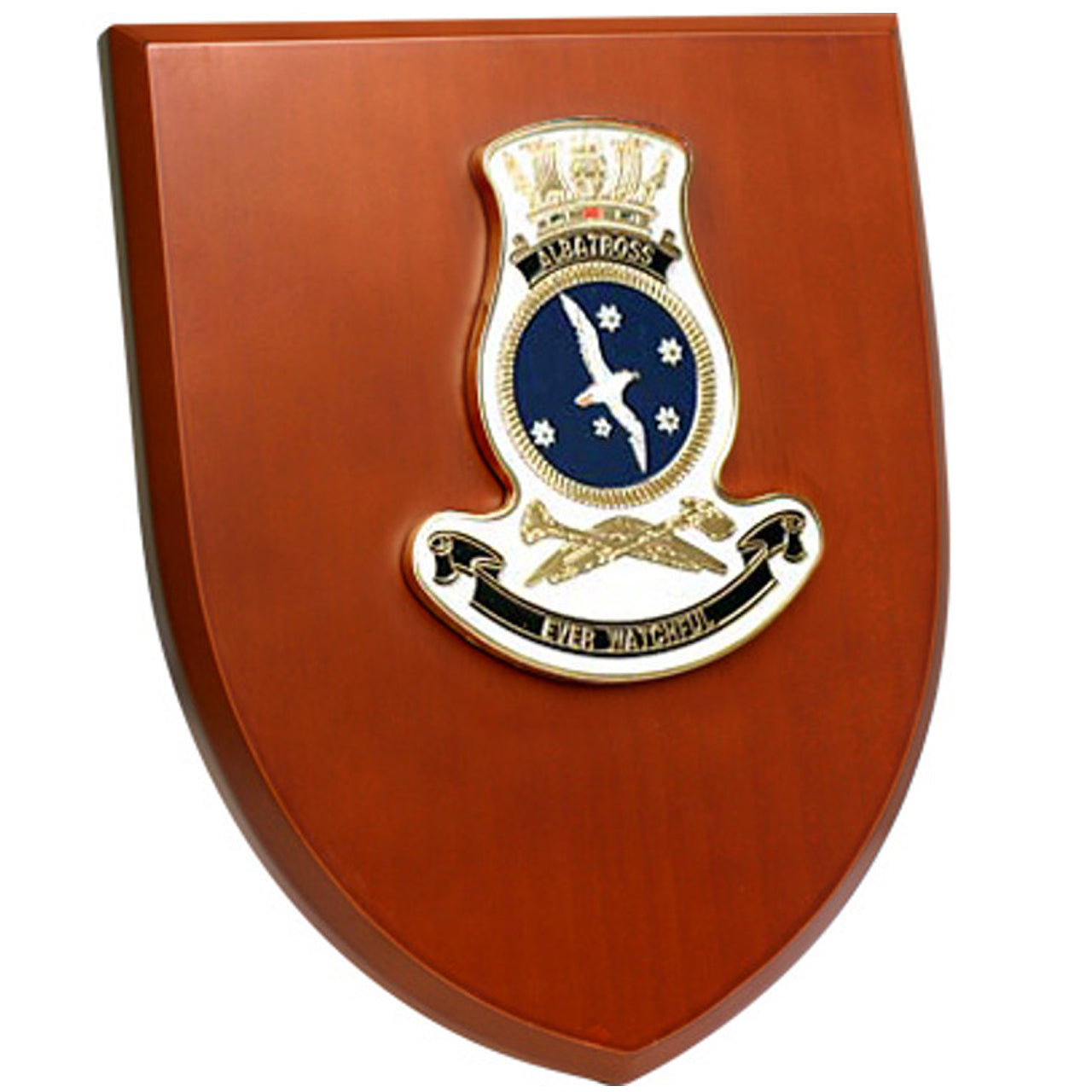 The Exceptional HMAS Albatross Plaque is a truly remarkable piece that is sure to impress. This exquisite plaque showcases a stunning 100mm full colour enamel crest, elegantly set on a 200x160mm timber finish shield. www.defenceqstore.com.au