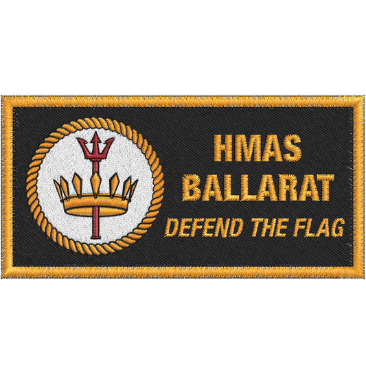 The HMAS Ballarat DPNU Patch is a must-have for any military enthusiast. This embroidered patch features the iconic HMAS Ballarat design, measuring 100x50mm. www.defenceqstore.com.au