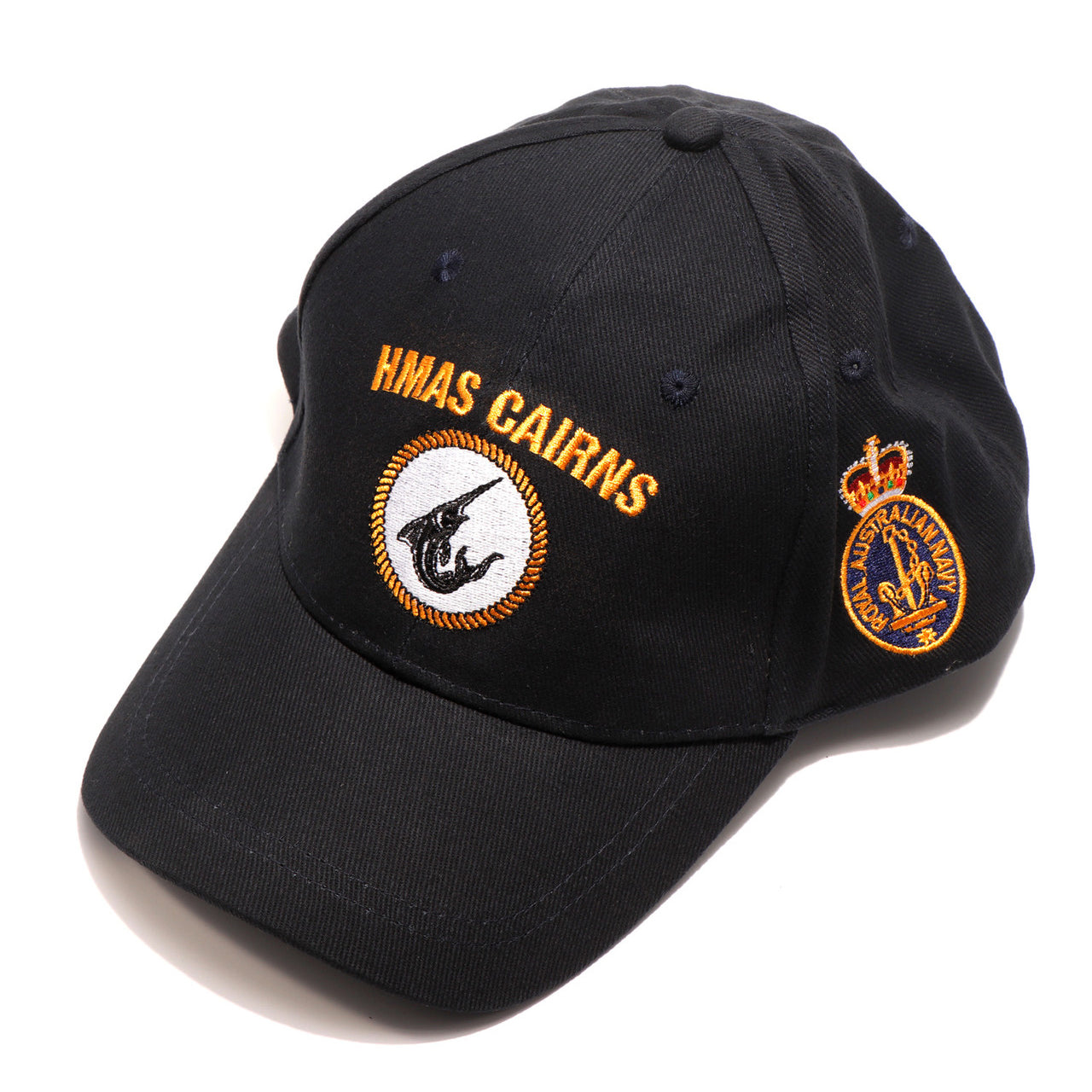 The HMAS Cairns Policy Cap is a must-have accessory for military enthusiasts. Made from high-quality heavy brushed cotton, this cap features the prestigious Navy Ceremonial badge on the left side. www.defenceqstore.com.au