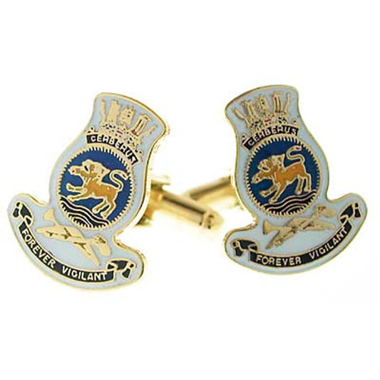 Add a touch of elegance to your wardrobe with HMAS Cerberus 20mm full colour enamel cuff links. These stunning gold plated cuff links are ideal for formal or everyday occasions - the final touch to any ensemble! www.defenceqstore.com.au