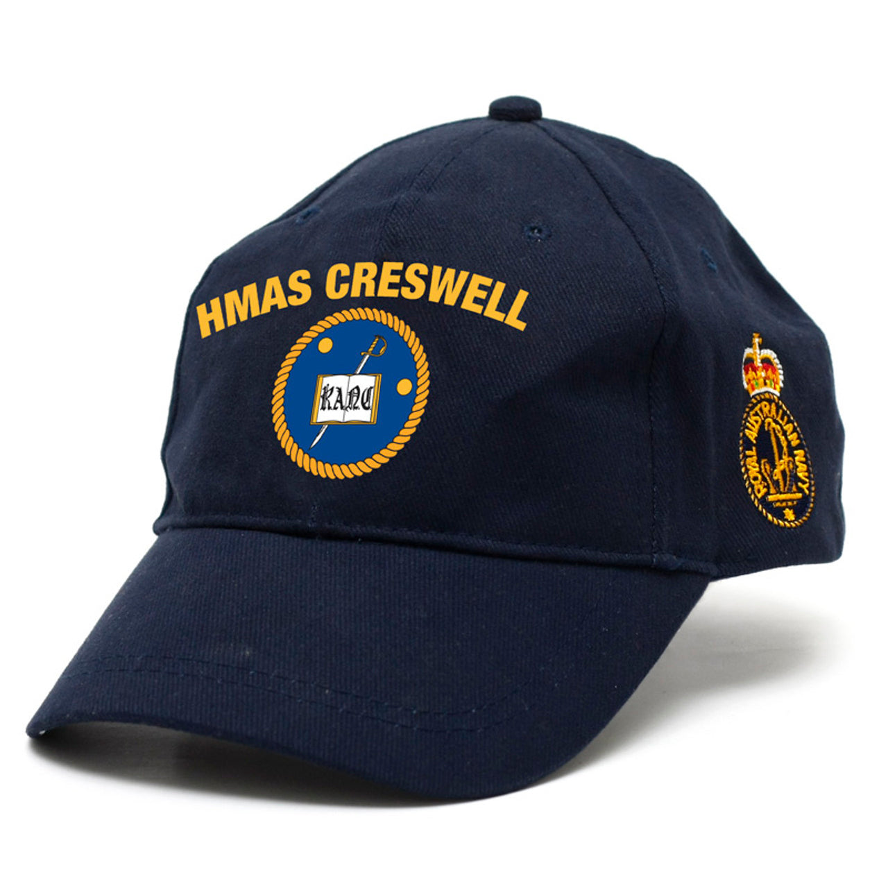 The HMAS Creswell Policy Cap is a must-have accessory for military enthusiasts. Made from high-quality heavy brushed cotton, this cap features the prestigious Navy Ceremonial badge on the left side. www.defenceqstore.com.au