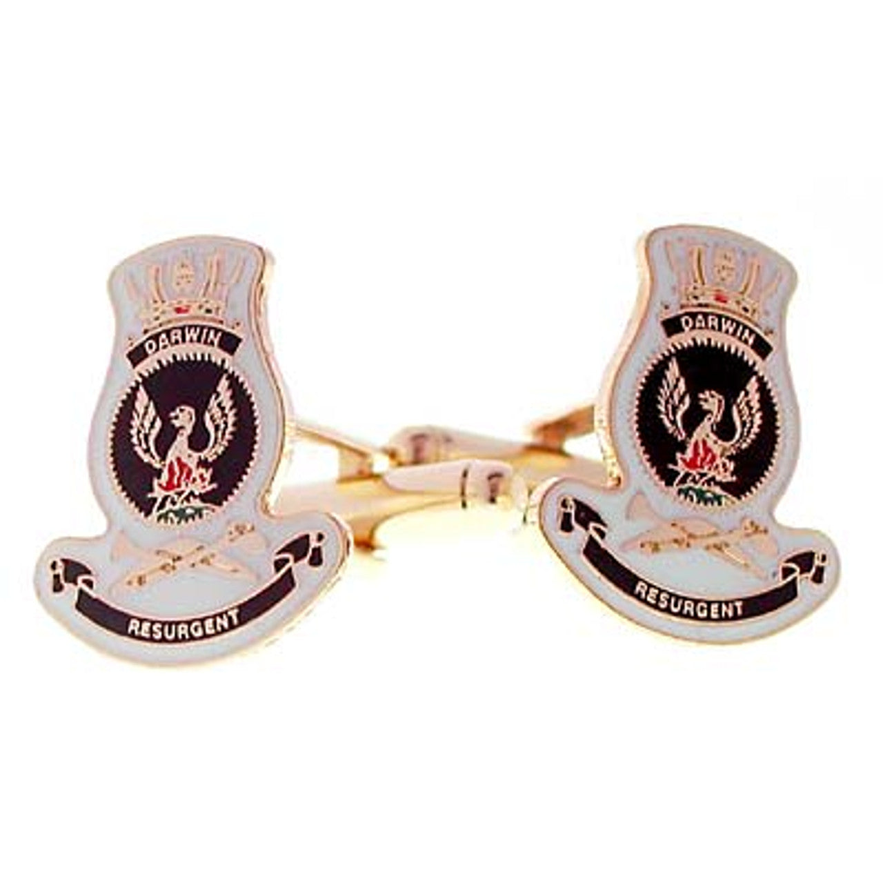 Add a touch of elegance to your wardrobe with HMAS Darwin 20mm full colour enamel cuff links. These stunning gold plated cuff links are ideal for formal or everyday occasions - the final touch to any ensemble! www.defenceqstore.com.au