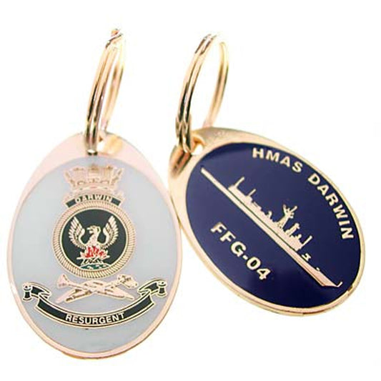 Looking for a unique and practical key ring? Look no further than the HMAS Darwin key ring, available now from the tactical specialists. This stunning 40mm gold plated enamel key ring is not only a great way to keep your keys organized, but also a great conversation starter. Place your order today and never lose your keys again. www.defenceqstore.com.au