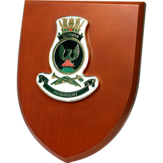 The Exceptional HMAS Darwin Plaque is a truly remarkable piece that is sure to impress. This exquisite plaque showcases a stunning 100mm full colour enamel crest, elegantly set on a 200x160mm timber finish shield.  www.defenceqstore.com.au