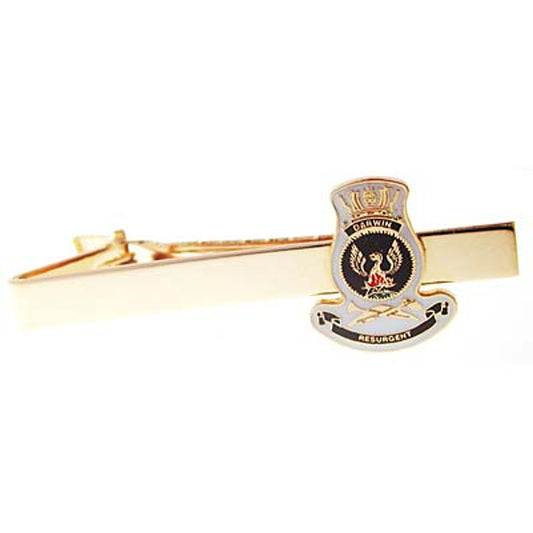 Add a touch of elegance to your look with the HMAS Darwin 20mm enamel tie bar! Crafted with gold-plated material, this gorgeous tie bar is perfect for any work or formal occasion. www.defenceqstore.com.au