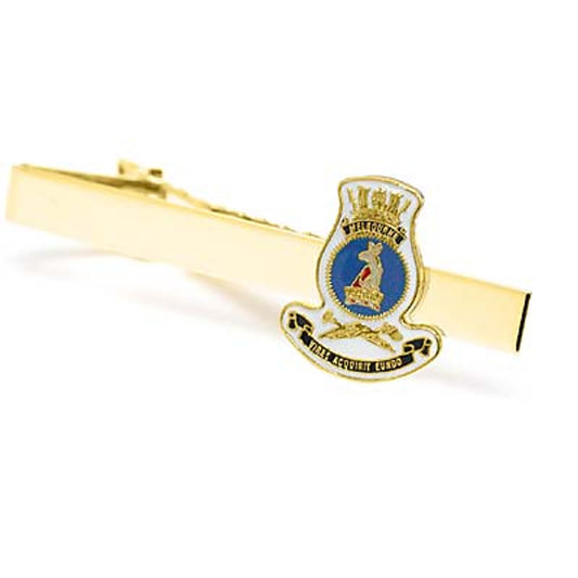 Add a touch of elegance to your look with the HMAS Melbourne 20mm enamel tie bar! Crafted with gold-plated material, this gorgeous tie bar is perfect for any work or formal occasion. www.defenceqstore.com.au