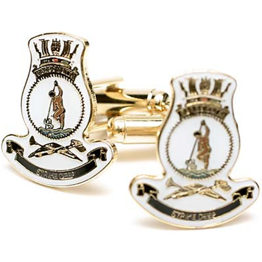 Add a touch of elegance to your wardrobe with HMAS Parramatta 20mm full colour enamel cuff links. These stunning gold plated cuff links are ideal for formal or everyday occasions - the final touch to any ensemble! www.defenceqstore.com.au