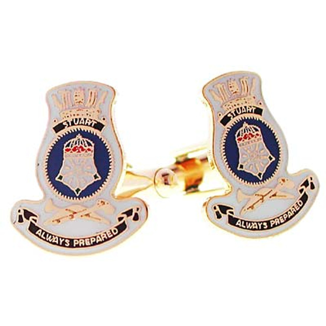 Add a touch of elegance to your wardrobe with HMAS Stuart 20mm full colour enamel cuff links. These stunning gold plated cuff links are ideal for formal or everyday occasions - the final touch to any ensemble! www.defenceqstore.com.au