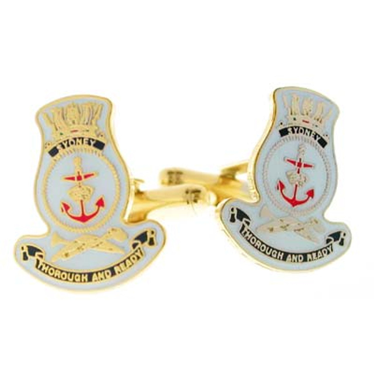 Add a touch of elegance to your wardrobe with HMAS Sydney 20mm full colour enamel cuff links. These stunning gold plated cuff links are ideal for formal or everyday occasions - the final touch to any ensemble! www.defenceqstore.com.au