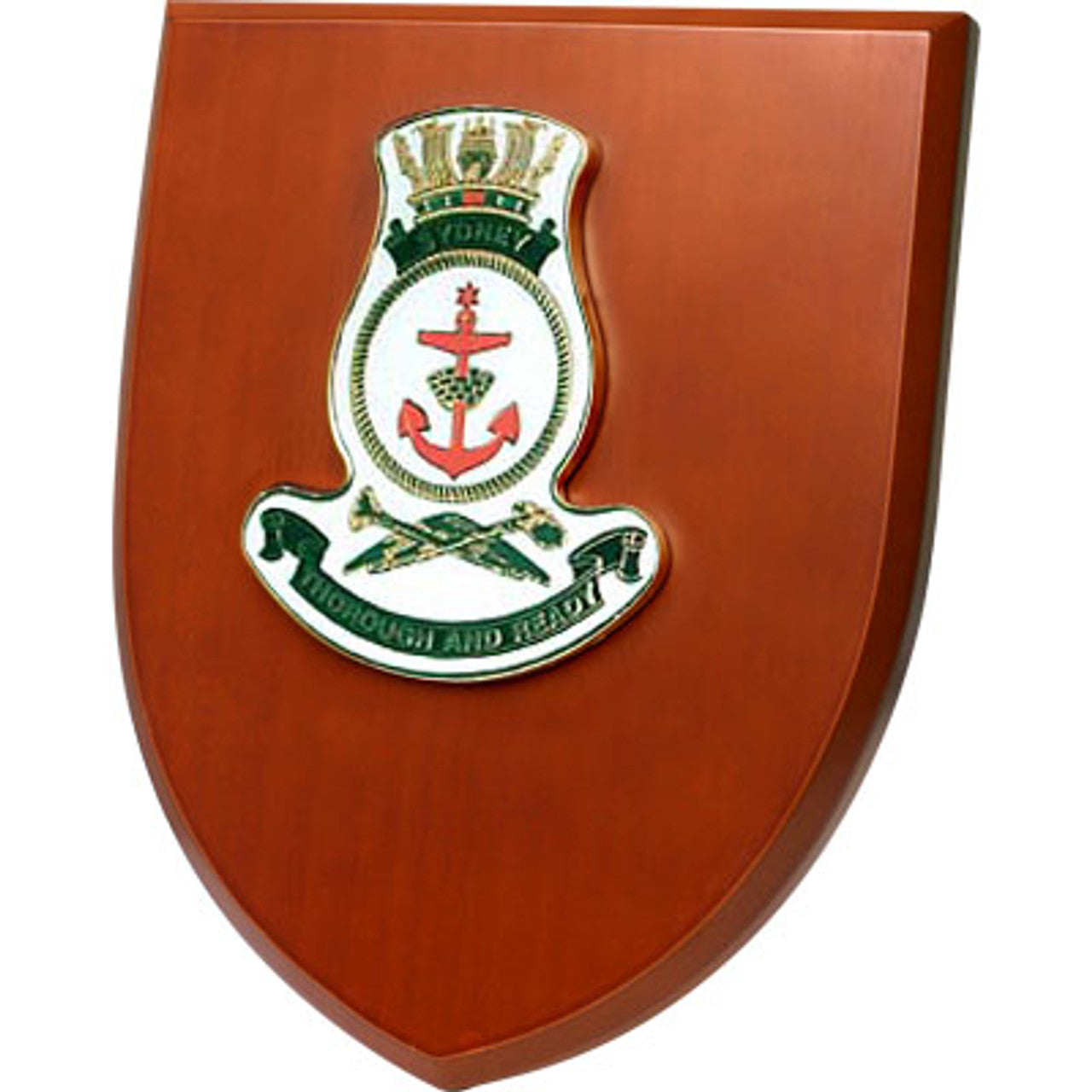 The Exceptional HMAS Sydney Plaque is a truly remarkable piece that is sure to impress. This exquisite plaque showcases a stunning 100mm full colour enamel crest, elegantly set on a 200x160mm timber finish shield. www.defenceqstore.com.au