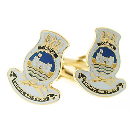 Add a touch of elegance to your wardrobe with HMAS Tobruk 20mm full colour enamel cuff links. These stunning gold plated cuff links are ideal for formal or everyday occasions - the final touch to any ensemble! www.defenceqstore.com.au