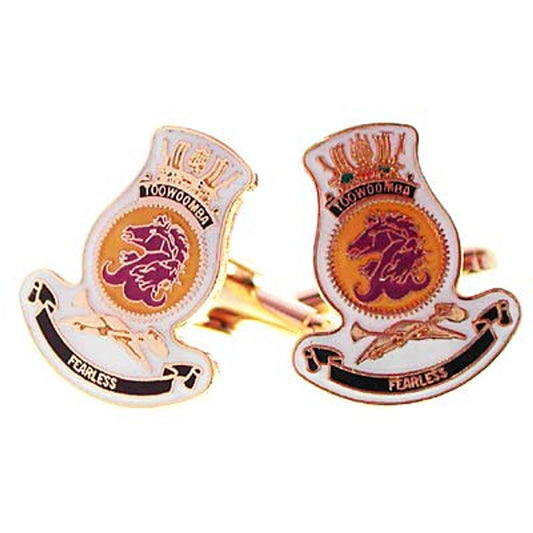 Add a touch of elegance to your wardrobe with HMAS Toowoomba 20mm full colour enamel cuff links. These stunning gold plated cuff links are ideal for formal or everyday occasions - the final touch to any ensemble! www.defenceqstore.com.au