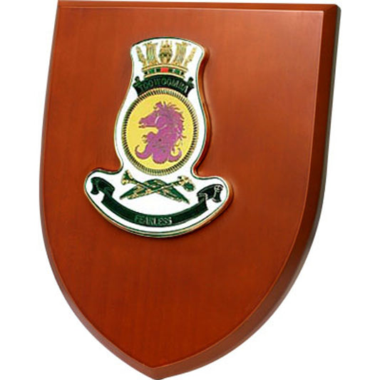 An Exceptional HMAS Toowoomba Plaque is now available for order. This exquisite plaque showcases a stunning 100mm full colour enamel crest, elegantly placed on a 200x160mm timber finish shield. www.defenceqstore.com.au