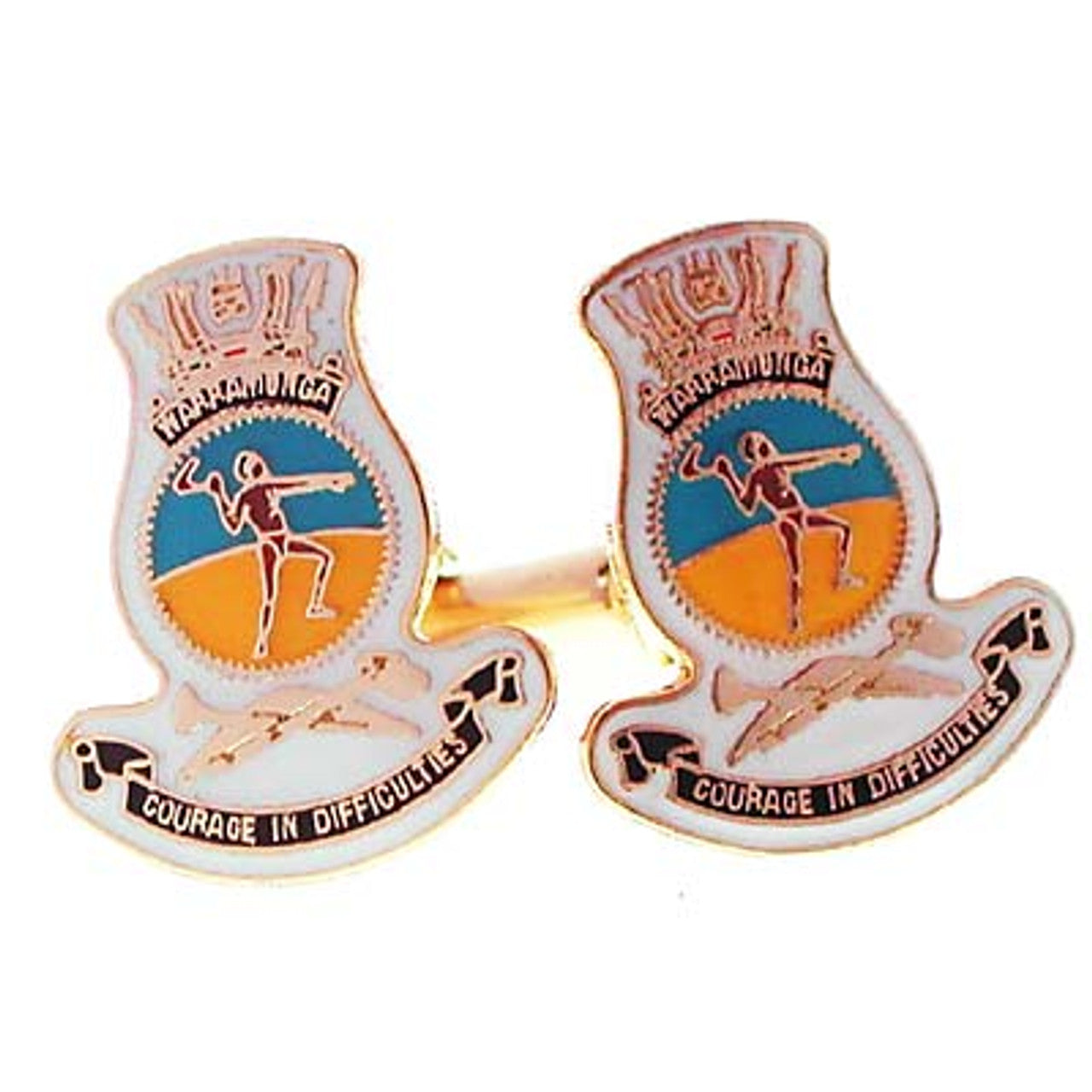 Add a touch of elegance to your wardrobe with HMAS Warramunga 20mm full colour enamel cuff links. These stunning gold plated cuff links are ideal for formal or everyday occasions - the final touch to any ensemble! www.defenceqstore.com.au