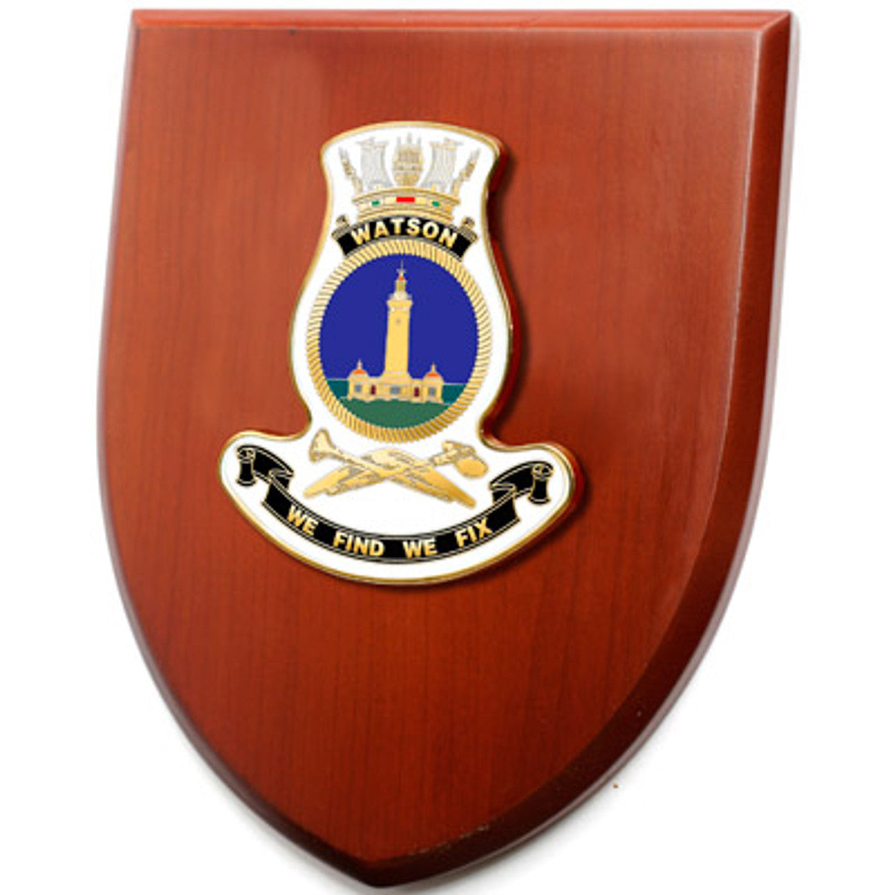 The Exceptional HMAS Watson Plaque is a truly remarkable piece that is sure to impress. This exquisite plaque showcases a stunning 100mm full colour enamel crest, elegantly set on a 200x160mm timber finish shield. www.defenceqstore.com.au