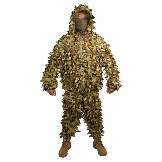 The Huntsman Ghillie 3D Leaf Suit – TFP is engineered for elite concealment in dense vegetation and forested environments, offering a field-ready solution for reconnaissance, sniper teams, and tactical operators. This lightweight, compact suit uses a breathable polyester mesh base layered with over 1,000 textured 3D leaves for disruptive depth and movement-masking realism. www.defenceqstore.com.au