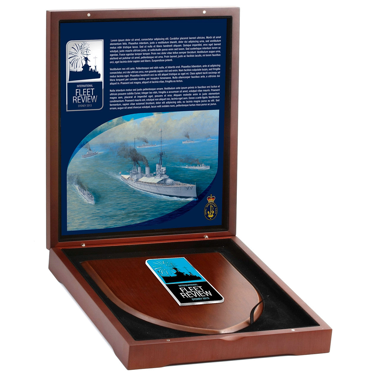 The IFR celebration logo is finished on metal plate mounted on a 200mm x 160mm base and presented in an exquisite velvet lined timber-finish box. www.defenceqstore.com.au