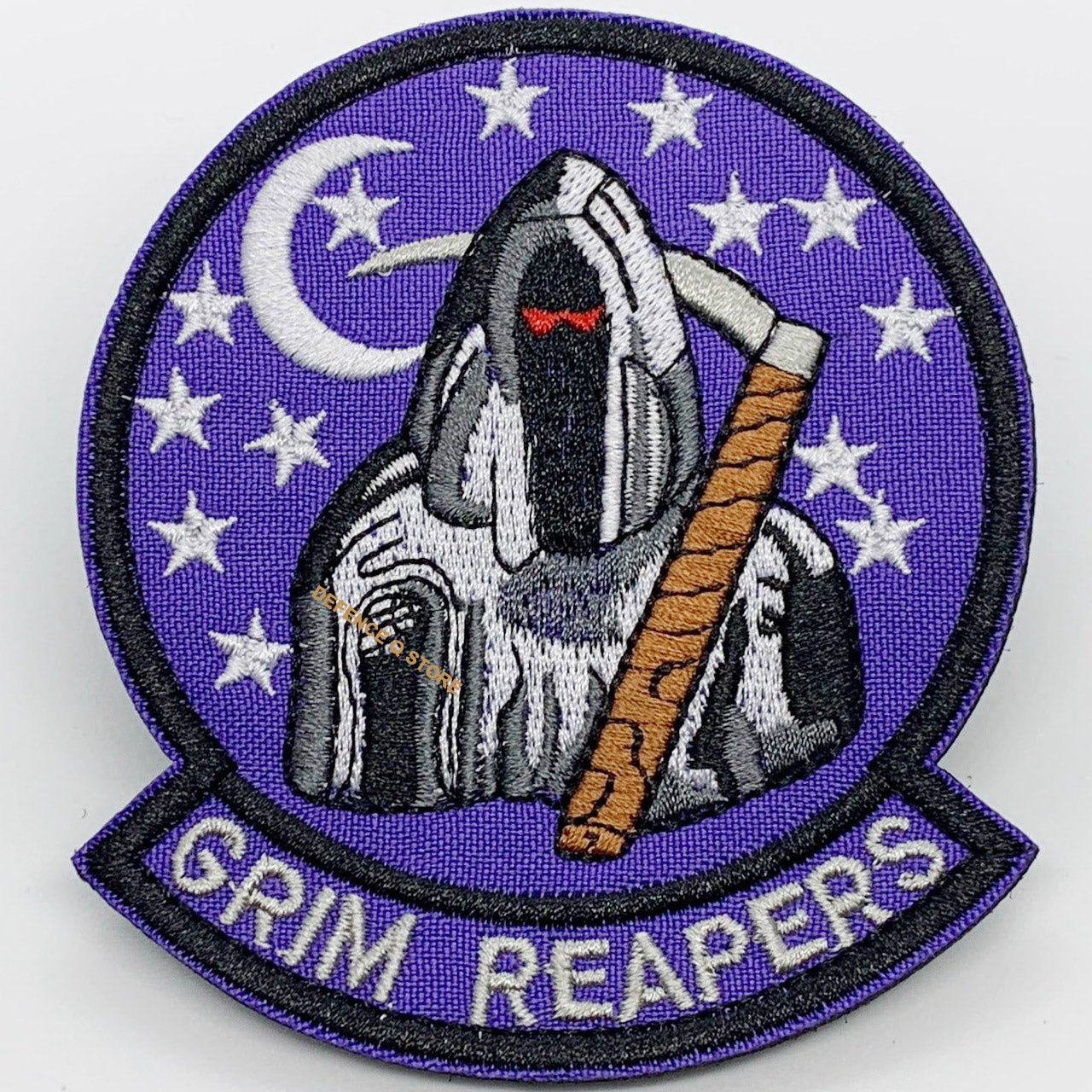 Grim Reaper Embroidery Velcro Backed Patch  Size: 9x8cm  HOOK AND LOOP BACKED PATCH(BOTH PROVIDED) www.defenceqstore.com.au