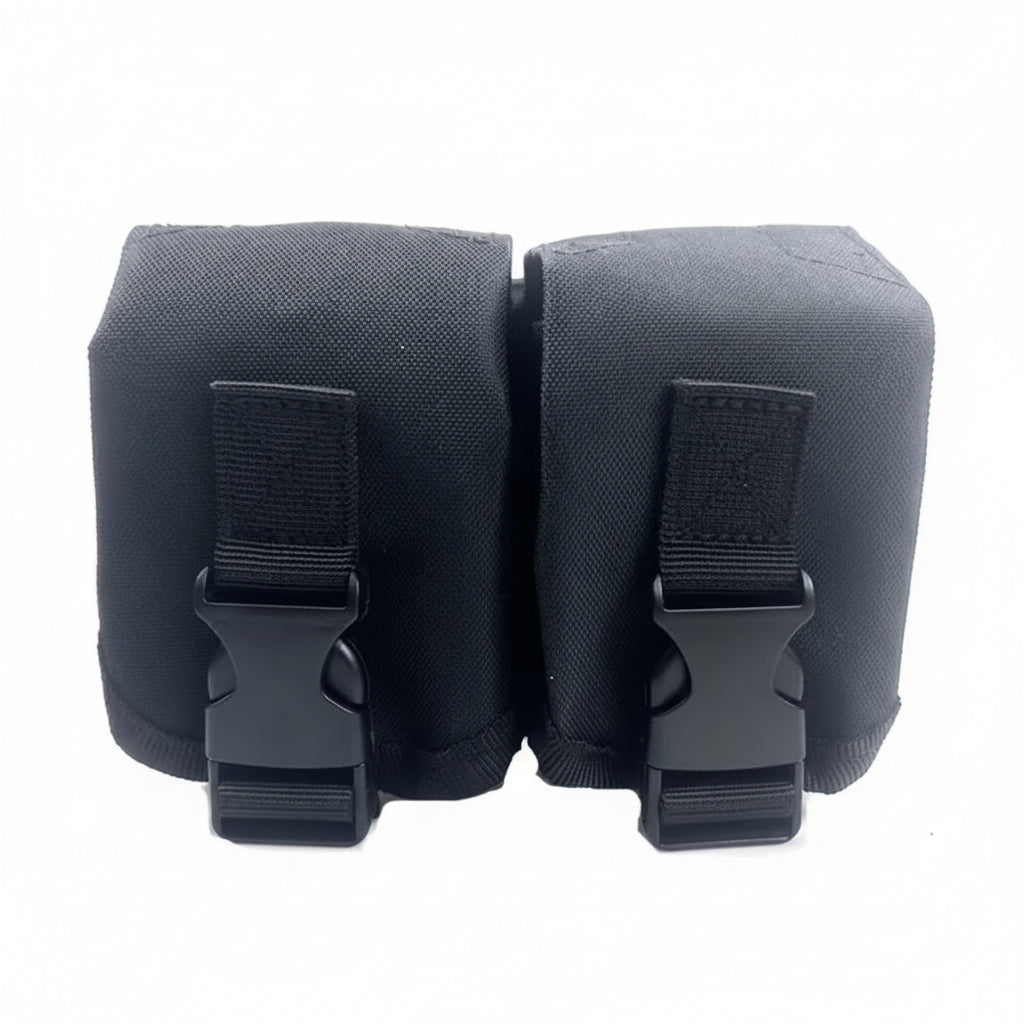 Engineered for tactical efficiency, this Double Frag Grenade Pouch secures F1 grenades and comparable equipment with reliable precision. Constructed from hardwearing 500D nylon with an integrated rear panel and MOLLE webbing, it delivers durability where it counts. www.defenceqstore.com.au