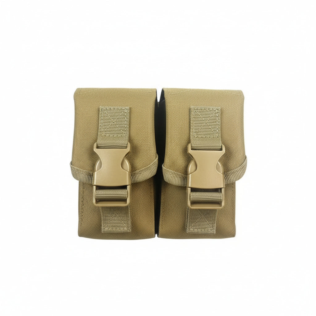 Engineered for tactical efficiency, this Double Frag Grenade Pouch secures F1 grenades and comparable equipment with reliable precision. Constructed from hardwearing 500D nylon with an integrated rear panel and MOLLE webbing, it delivers durability where it counts. www.defenceqstore.com.au