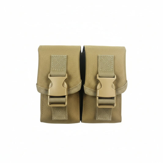 Engineered for tactical efficiency, this Double Frag Grenade Pouch secures F1 grenades and comparable equipment with reliable precision. Constructed from hardwearing 500D nylon with an integrated rear panel and MOLLE webbing, it delivers durability where it counts. www.defenceqstore.com.au