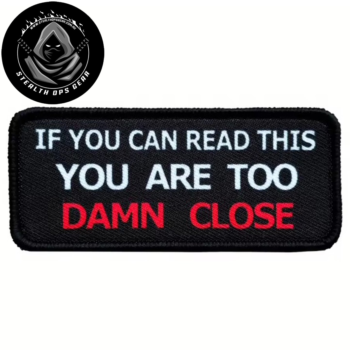 Unleash your creativity with the Hold On Embroidery Printed Patch Hook &amp; Loop - Stealth Ops Gear! Measuring 8.5x3.6cm and featuring a beautifully embroidered design and secure hook &amp; loop backing, this patch is a must-have for any collector. www.defenceqstore.com.au