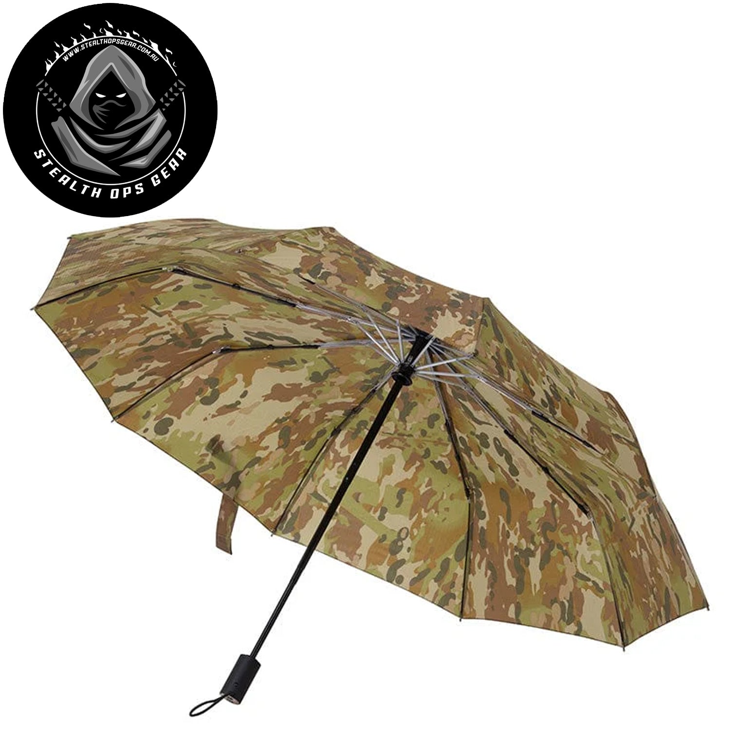 The open umbrella covers a&nbsp;diameter of 116cm&nbsp;for maximum protection. Pressing the handles button will automatically open the canopy, creating a one handed, hassle free deployment.  www.defenceqstore.com.au