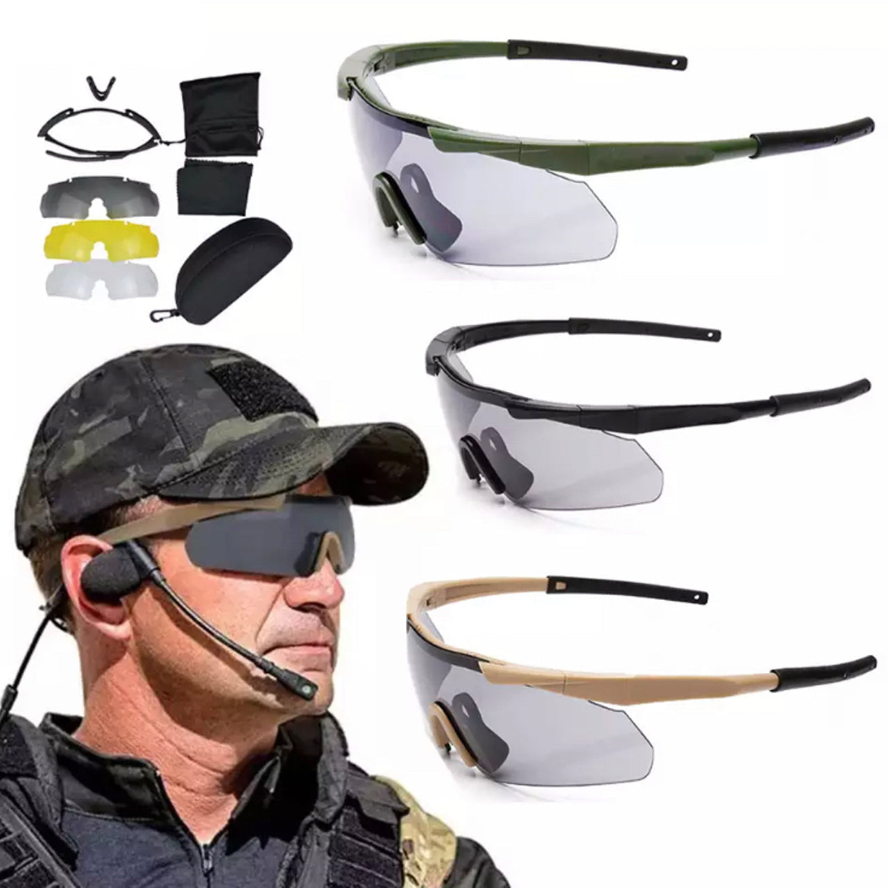 UV Protection multi style Frame style Tactical Eyewear Cycling Hunting Hiking Outdoor sport Military Cadets Frame Material: Acetate Gender: Unisex Lens Width: 155mm Lens Height: 42cm Lenses Optical Attribute: UV400 Frame Color: black, tan, green Lenses Material: PC lens Tactical Glasses www.defenceqstore.com.au