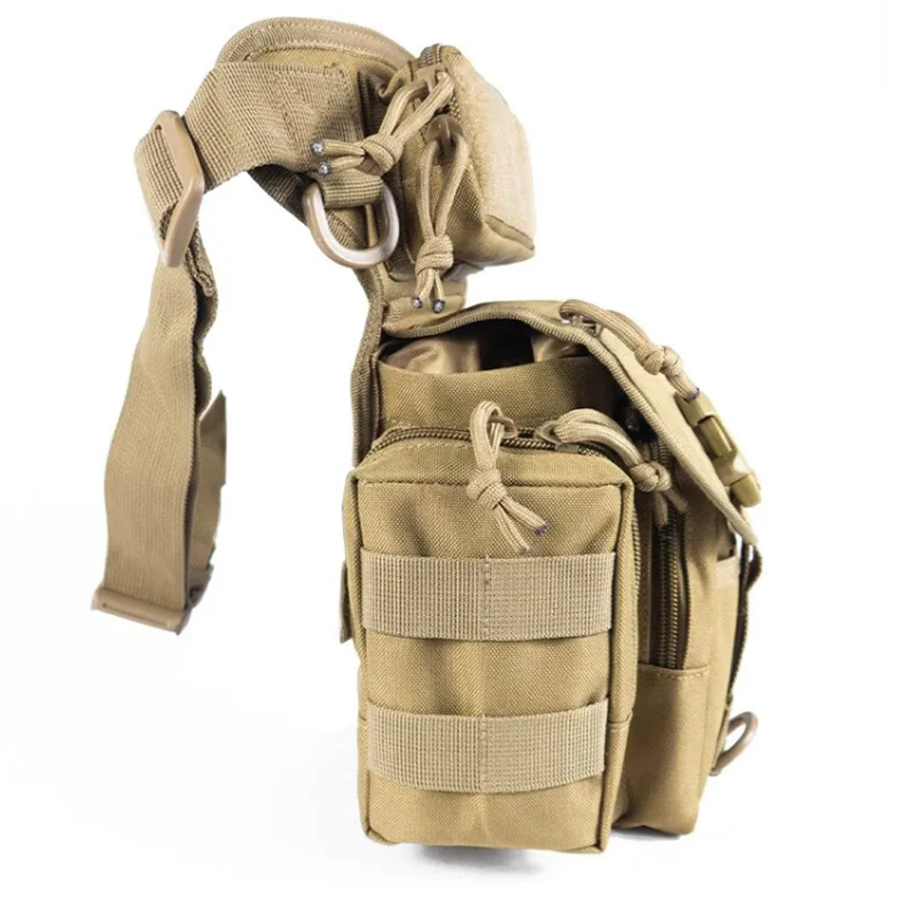 This tactical leg bag packs a generous number of storage features; a left-side card pocket, right zipper pocket, front flap chain pocket, and upper zipper pocket combined with a handy drawstring design on the main compartment. www.defenceqstore.com.au