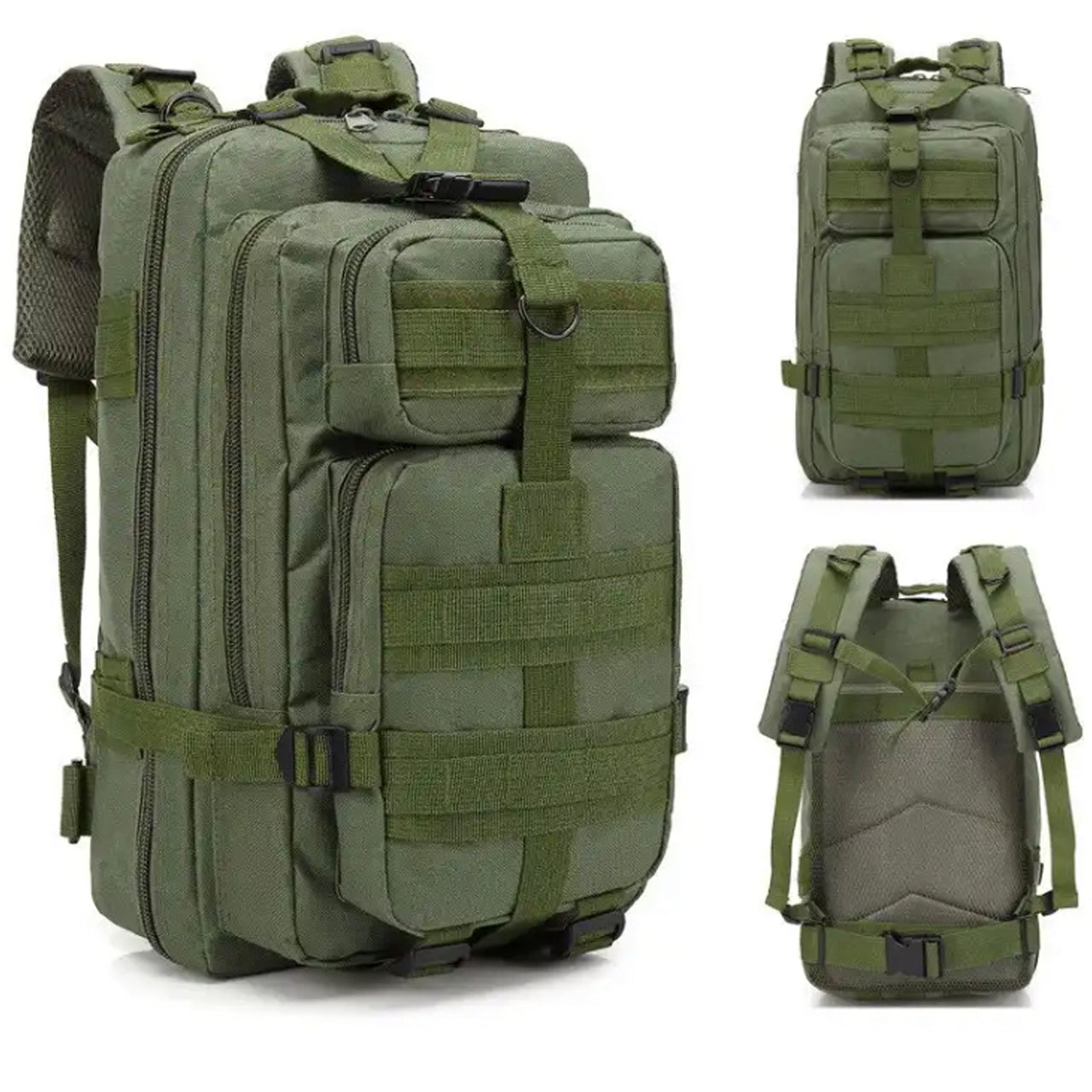 Discover the boundless capacity of the Tactical Daypack 30LT! Boasting 4 generous compartments and a MOLLE grid for expanding with pouches and gear, this pack measures in at an impressive 40x24x20cm! www.defenceqstore.com.au od green colour different views of the pack